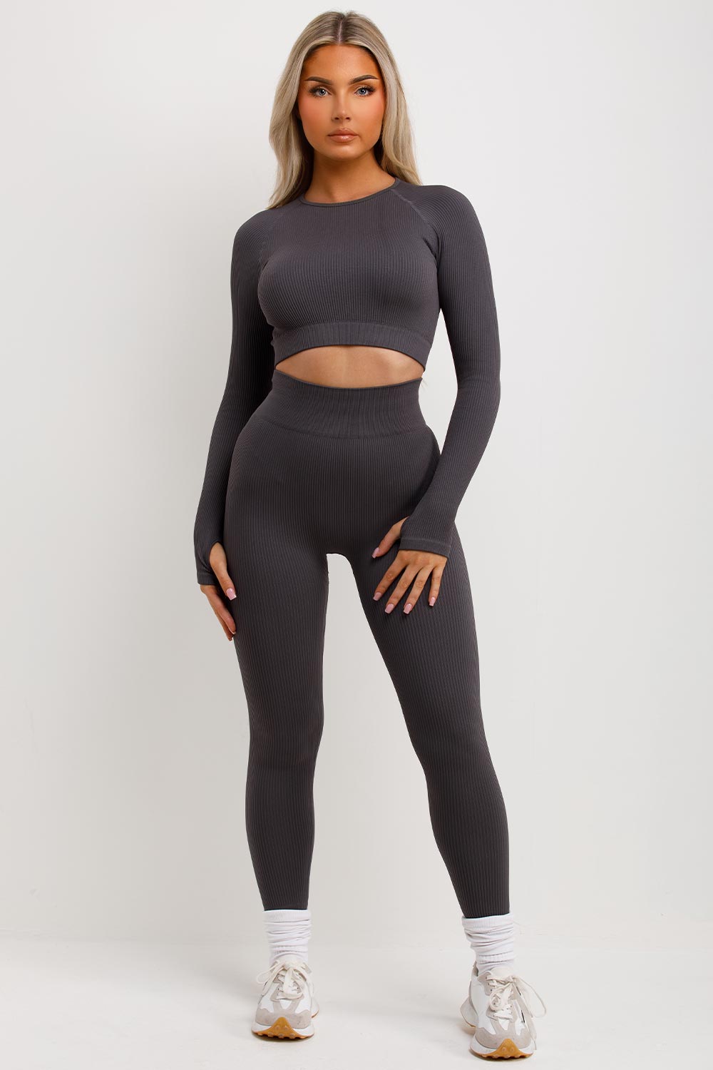 womens rib leggings and top two piece set