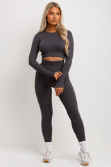 womens tracksuit set rib high waisted leggings and top set