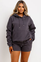 short and hoodie tracksuit loungewear womens airport outfit