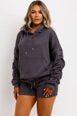 womens shorts and hoodie tracksuit lounge set airport outfit