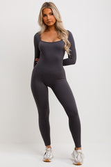 scrunch bum long sleeve rib jumpsuit