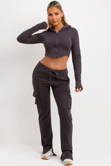 womens tracksuit cargo joggers and crop corset hoodie co ord airport outfit bad society