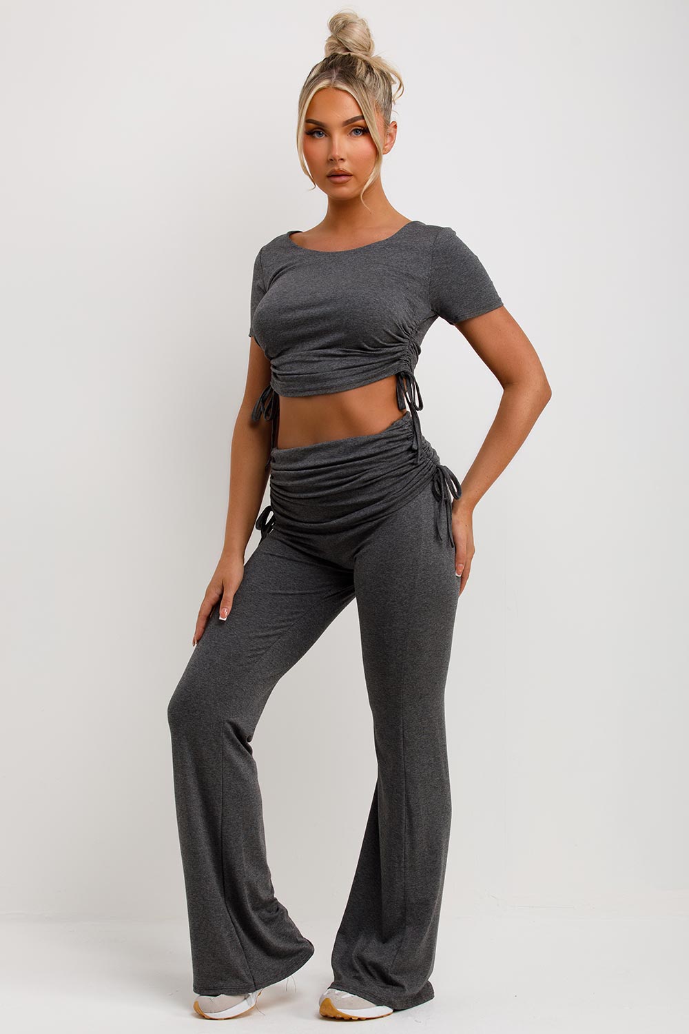 Women's Fold Detail Flared Trousers And Top Co Ord Going Out Set