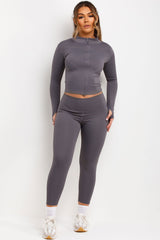 full zip sports track jacket and seamless leggings two piece co ord set womens uk