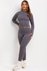 zip up sculpt sports jacket and leggings two piece set