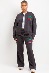 womens zara bomber sweatshirt and straight leg joggers loungewear set with mon cheri embroidery 