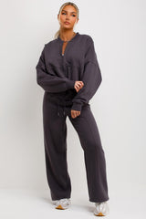 womens straight leg joggers and bomber sweatshirt with zip tracksuit loungewear set