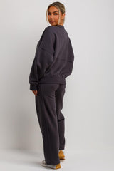 womens bomber sweatshirt with zip and straight leg joggers tracksuit set 
