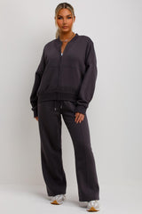 zara womens bomber sweatshirt and straight leg joggers loungewear set charcoal grey