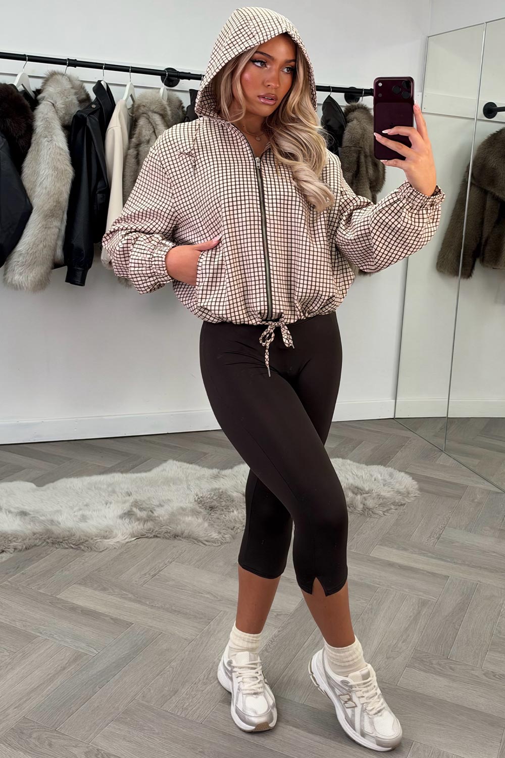 womens hooded checked jacket windbreaker festival outfit styledup