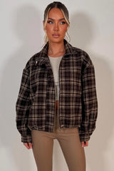 womens oversized check bomber jacket styledup uk