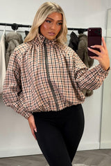 womens cernucci checked jacket with funnel neck windbreaker styledup uk