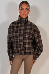 womens long sleeve oversized check bomber jacket styledup uk