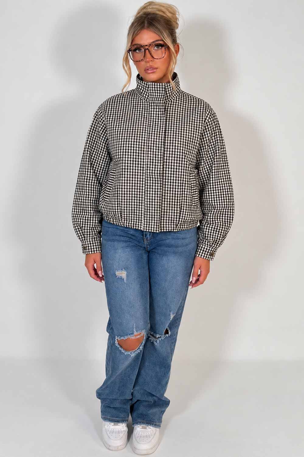 womens oversize check print jacket styledup uk