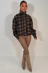womens checkered bomber jacket with funnel neck 