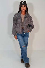 funnel neck long sleeve checkered jacket styledup uk