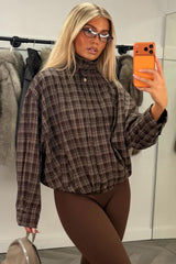 womens long sleeve oversized check bomber jacket styledup uk