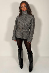 funnel neck trench jacket check print grey styledup uk