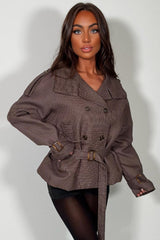 cropped checkered trench jacket with belt styledup uk