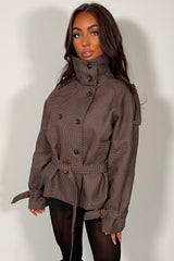 womens zara check print trench jacket with belt cropped styledup uk