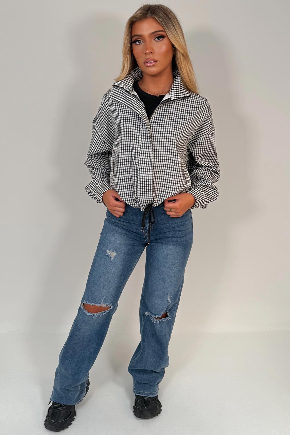 womens festival windbreaker checked jacket styledup uk