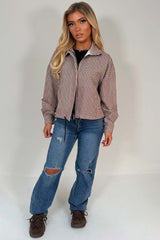 womens brown checked jacket with drawstring hem styledup uk