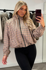 womens funnel neck jacket checked styledup uk