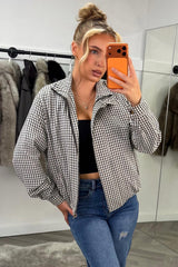 high neck oversized jacket checkered print styledup uk