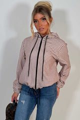 womens hooded windbreaker jacket check print stradivarius uk