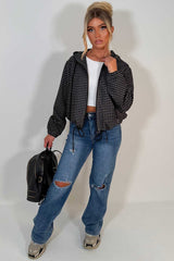 womens hooded checked jacket black styledup uk