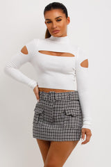 skorts with belt black and white dogtooth