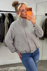 oversized high neck womens check print jacket styledup fashion