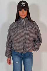checkered funnel neck windbreaker jacket zara womens uk styledup 