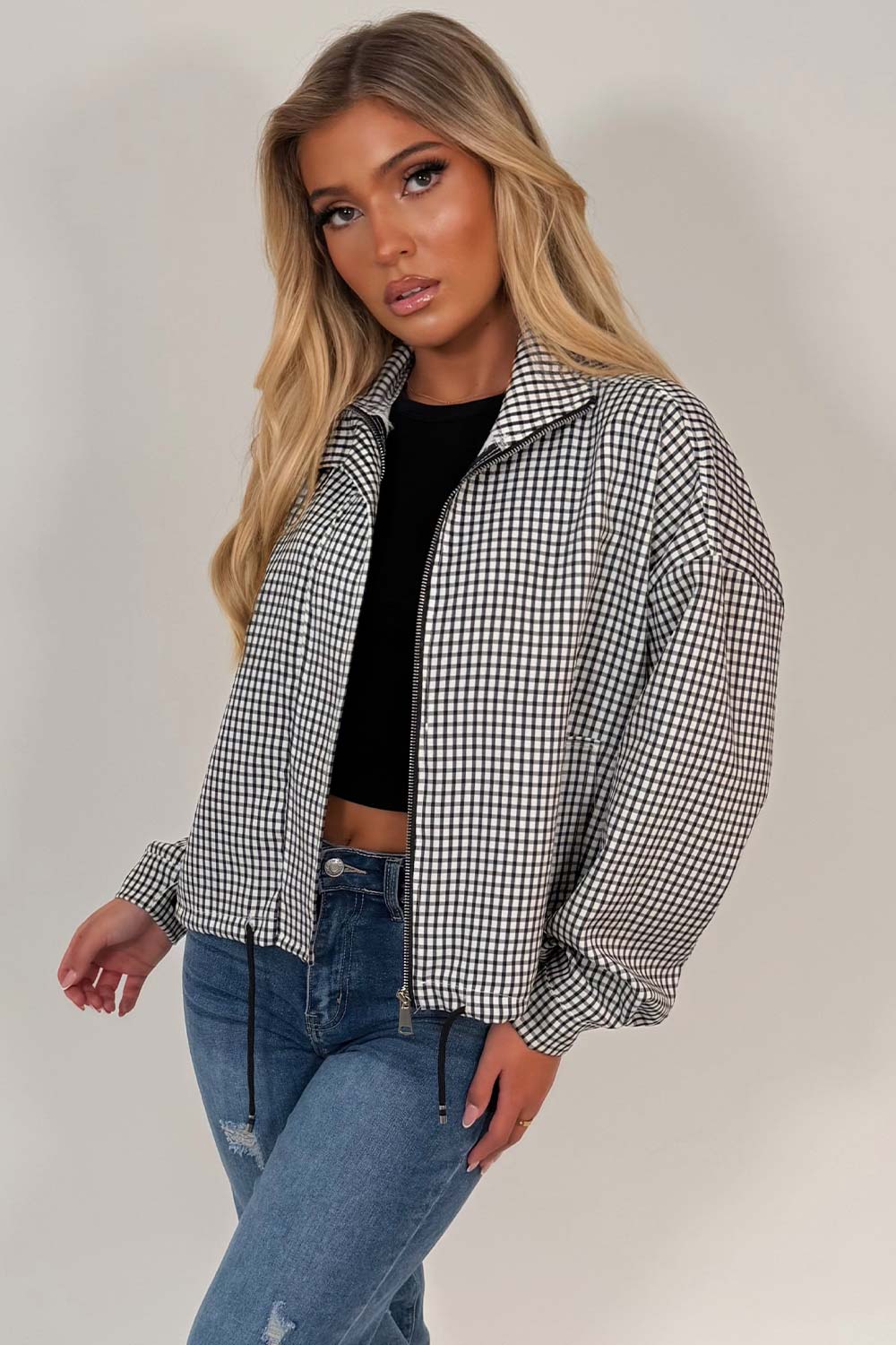 womens windbreaker jacket check print stradivarius uk