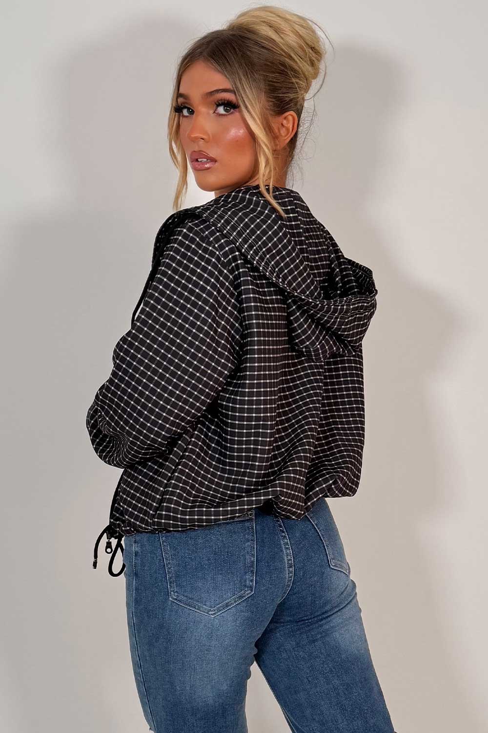 womens checked hooded jacket festival windbreaker styledup uk