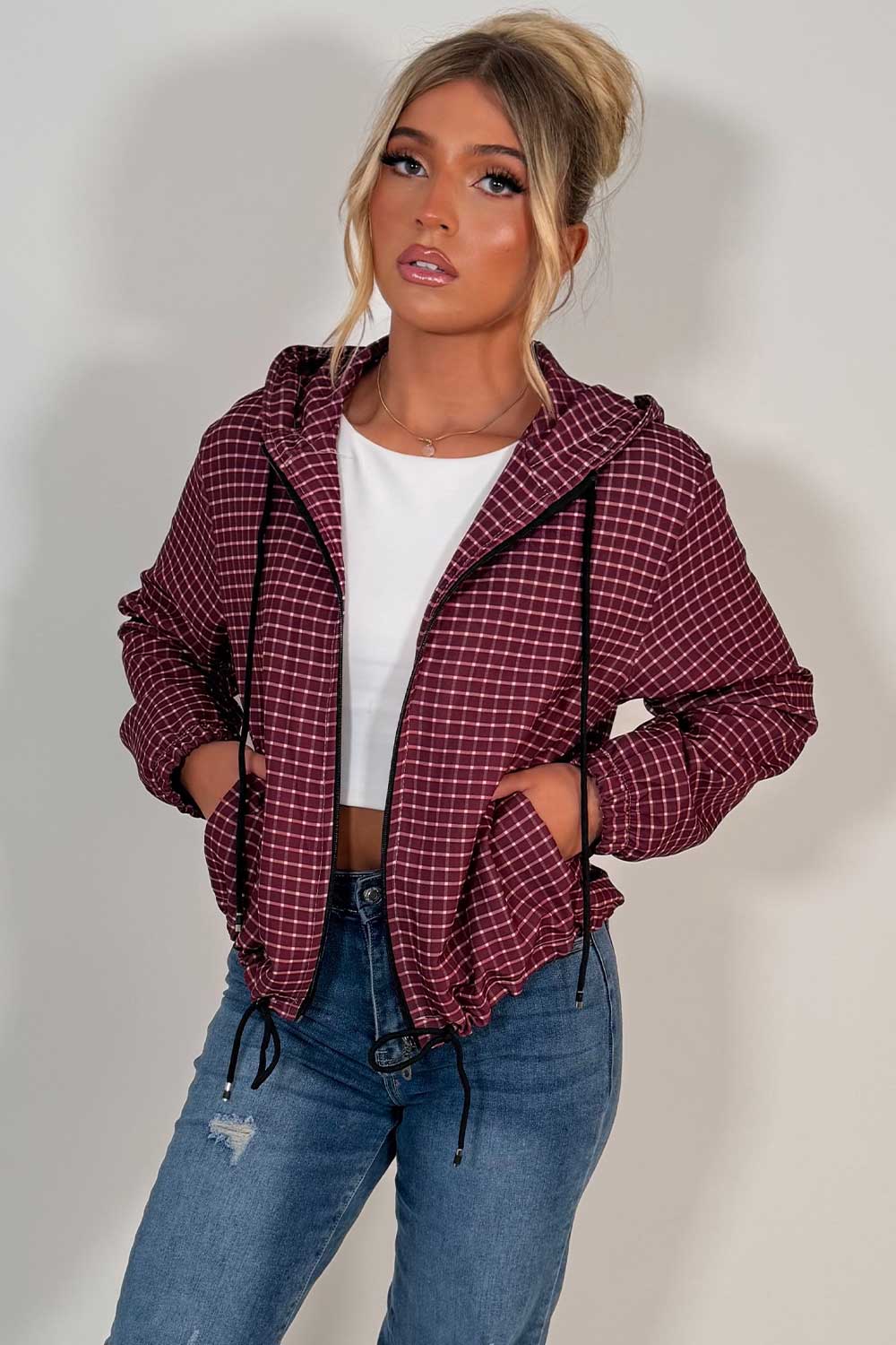 womens checked hooded jacket festival windbreaker styledup uk