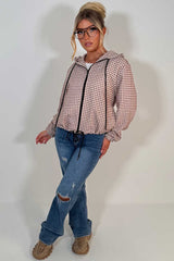 womens brown checked jacket with hood styledup uk