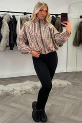 transitional funnel neck jacket checked print for womens cernucci styledup uk  