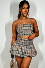 checkered puffball mini skirt and bandeau top co ord set festival rave christams outfit set styledup