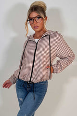 womens hooded checked jacket brown styledup uk