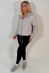 check print hooded jacket womens outerwear relaxed fit 