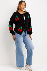 cherry knit tie knot front cardigan black