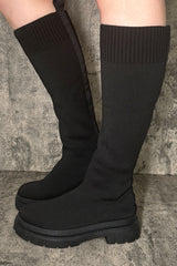 black knee high sock boots for womens