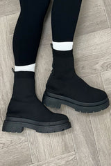 womens black sock boots ankle length