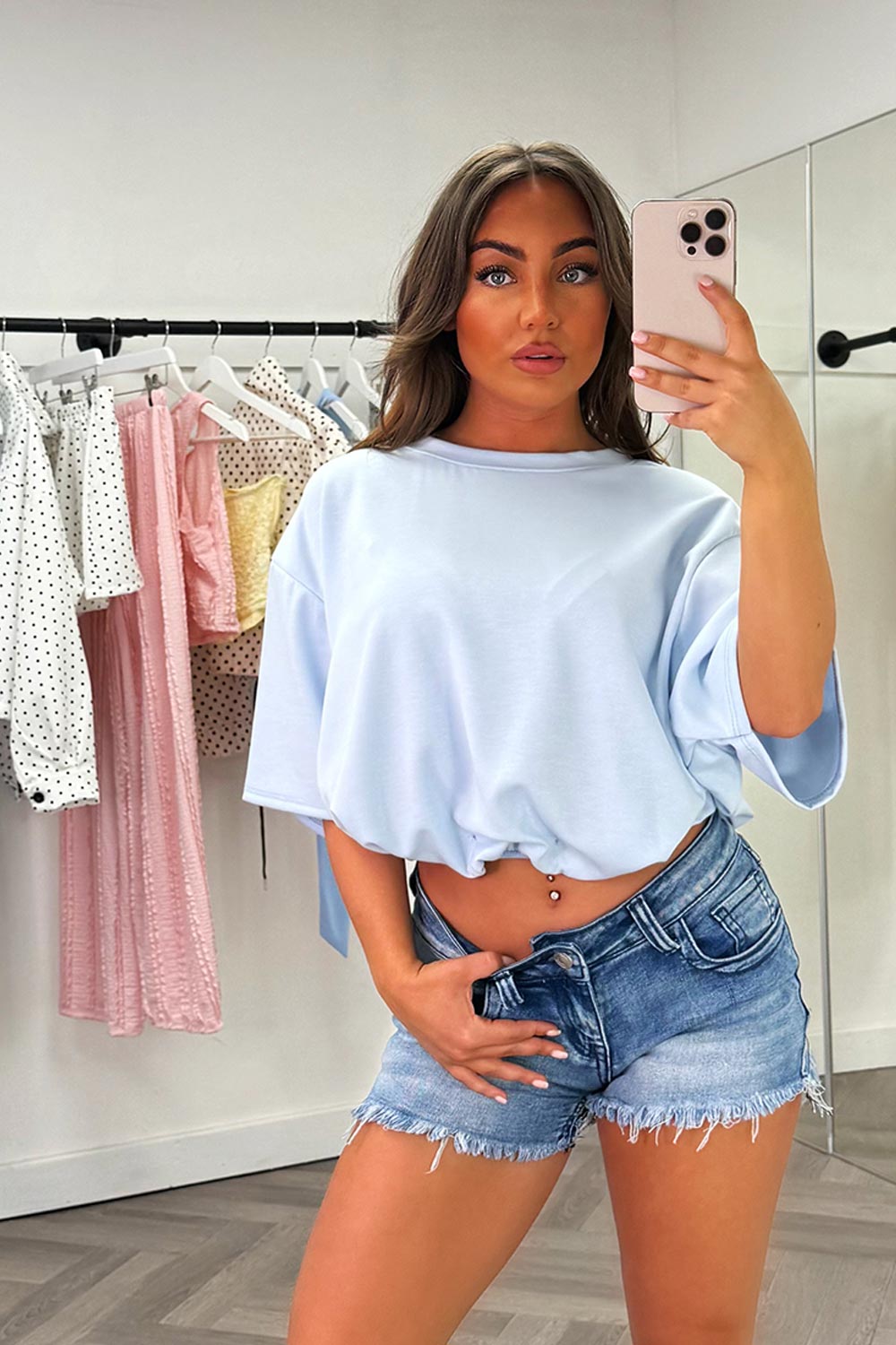 womens oversized short sleeve top with gathered hem summer holiday airport outfit styledup uk whitefox sale