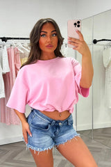 womens oversized short sleeve top with gathered hem summer holiday airport outfit styledup uk whitefox sale