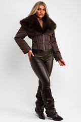 faux fur collar corset detail jacket styledup uk