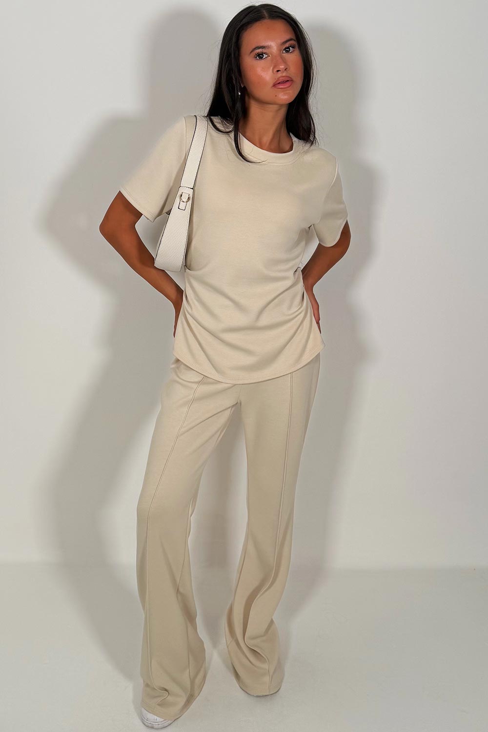 gathered top and trousers two piece co ord set styledup uk womens summer holiday lounge set 