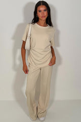 gathered waist top and wide leg trousers two piece co ord set styledup uk 