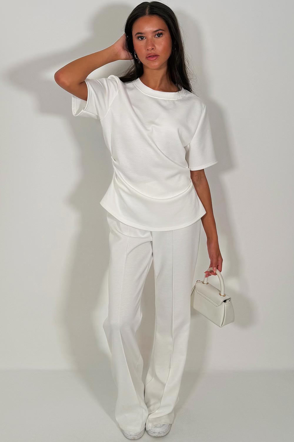 gathered top and trousers two piece co ord set styledup uk womens summer holiday lounge set 